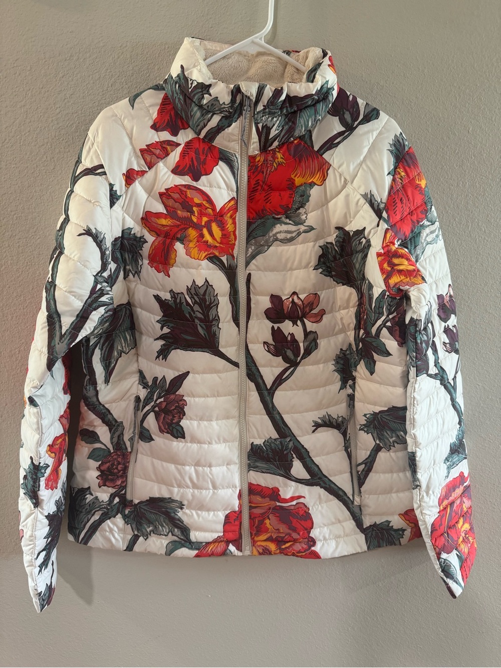 Columbia White Out II Omni-Heat Floral Puffer Jacket Chalk Botanica, XL Like New